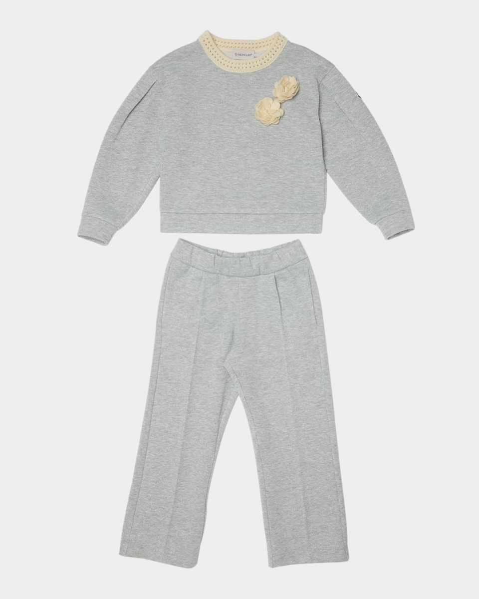 Girl's Floral Applique Sweatshirt & Sweatpants Set, Size 12-14